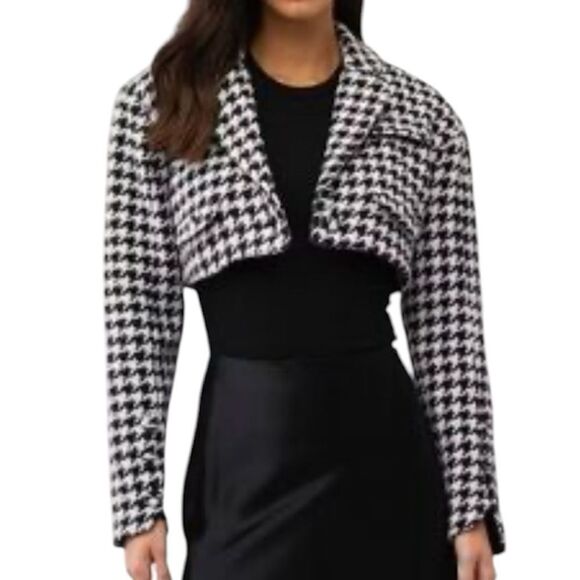 For Love and Lemons Black & White Cropped Houndstooth Jacket(Size Medium) - Picture 1 of 12